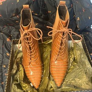 Charles By Charles David Brown Croc Lace-Up Boots